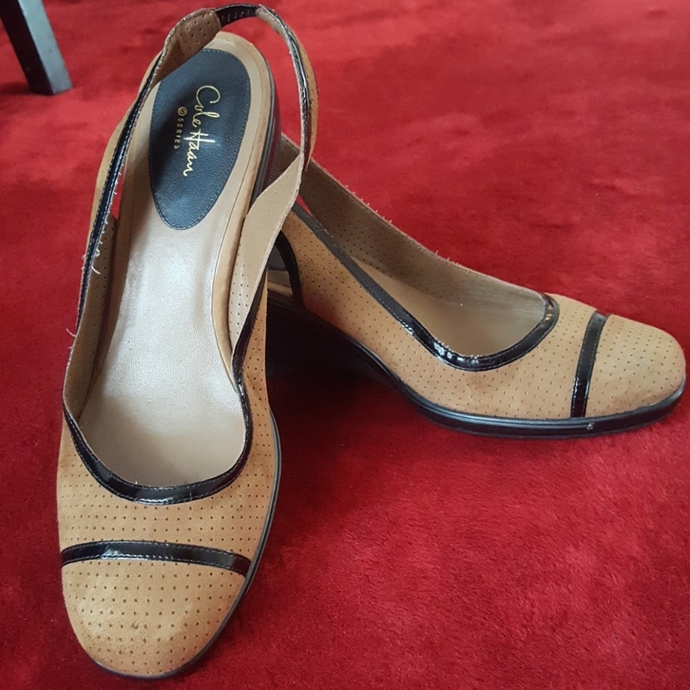 Cole Haan Strap Back Suede Wedge Heel